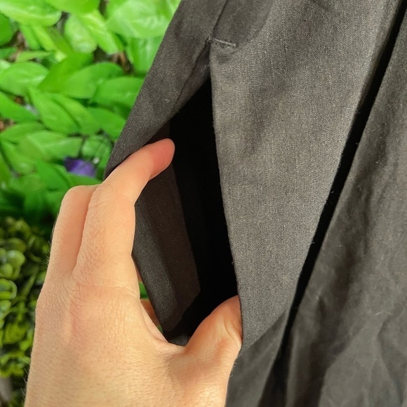 NWT Vince Women’s XL Pleated Front Straight Leg Linen Blend Black Pull On Pants - Picture 6 of 16